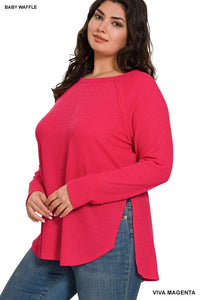 ZENANA Plus Melange Baby Waffle Long Sleeve Top