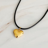 Black Cord Heart Drop Necklace