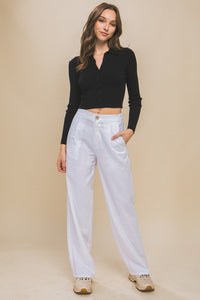 Love Tree Linen Front Creased Pants