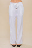 Love Tree Linen Drawstring Waist Long Pants with Pockets