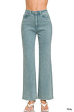 ZENANA Acid Washed Frayed Cutoff Hem Straight Wide Pants