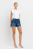 High Rise Slit Raw Hem A-Line Shorts