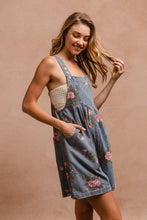 Load image into Gallery viewer, BiBi Flower Printed Wide Strap Denim Overalls