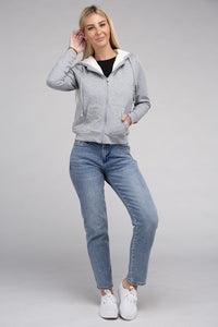 Ambiance Apparel Fuzzy Trim Zip-Up Crop Hoodie