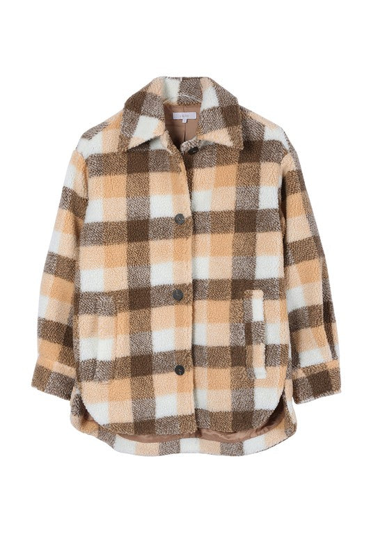 Lilou Plaid sherpa jacket with pockets