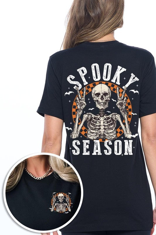 Spooky Season Skeleton Front&Back Graphic Tee