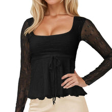 Load image into Gallery viewer, Y2k Square Neck Sheer Mesh Ruffle Hem Babydoll Tee Shirt, Small, 14J-194T003