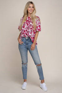 Nuvi Apparel Flutter Sleeve Floral Top