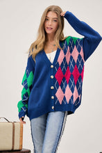 Load image into Gallery viewer, Davi &amp; Dani Plush Argyle Button Front Loose Fit Knit Cardigan