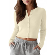 Load image into Gallery viewer, Neer Cream White Cotton Knit Long Sleeve Tops, LARGE, 6D-170T007