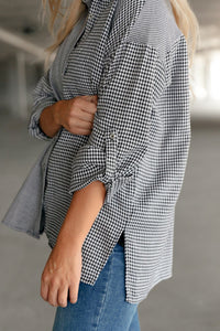 Andree By Unit Mixed Houndstooth Button Up Top