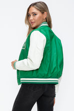 Load image into Gallery viewer, Love Me Now PU Leather Contrast Snap Down Bomber Jacket