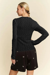 Long Sleeve Sheer Small Embroidered Bows Lace Top Back