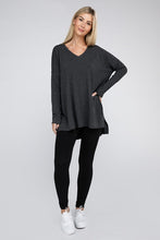 Load image into Gallery viewer, ZENANA Dolman Long Sleeve V-Neck Side Slit Hi-Low Hem Top