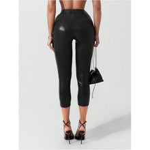 Load image into Gallery viewer, Faux Leather Capri Pants Crossover Elastic Waist Skinny Leggings, 1LL-164B001