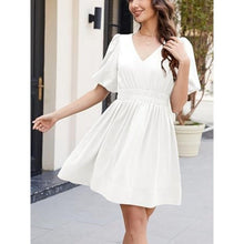 Load image into Gallery viewer, Puff Sleeve V Neck A Line Elastic High Waist Flowy Dress, MEDIUM, 9D-137D003