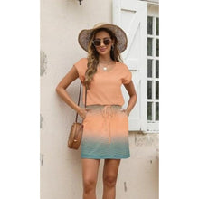 Load image into Gallery viewer, Square Neck Tie Front A-Line Double Layer Hem Mini Dress, SIZE XL, 8F-146D013