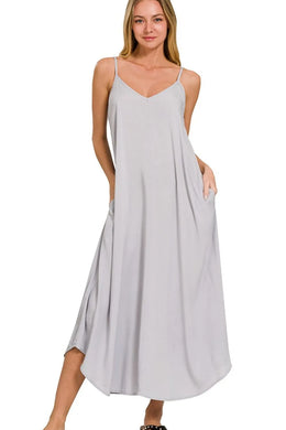 Woven Arc Hem Cami Dress With Flowy Pockets