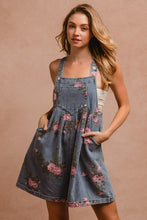 Load image into Gallery viewer, BiBi Flower Printed Wide Strap Denim Overalls