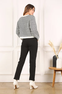 Lilou Herringbone pattern crew neck sweater