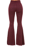 GJG Denim Leopard Bell Bottom Jean in Burgundy