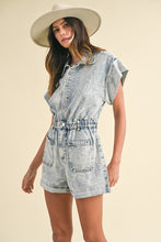 Load image into Gallery viewer, Annie Wear Elastic Waistband Short Sleeve Denim Romper