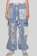 Load image into Gallery viewer, POL Crochet Patch Distressed Washed Jeans