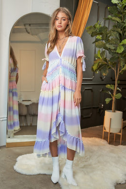 Davi & Dani V-Neck short Puff Sleeve Maxi Dress