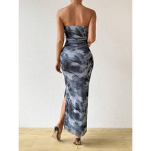 Load image into Gallery viewer, Printed Strapless Tube Bodycon Maxi Side Slit Mesh Layered Dress, S, 4M-149D005