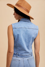 Load image into Gallery viewer, Annie Wear Collared Neck Button Down Denim Vest