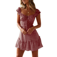 Load image into Gallery viewer, Ruffle Sleeve Sweetheart Neckline Printing Dress Mini Dress, SMALL, 9M-145D007