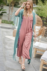 SOLID LONG CARDIGAN WITH FRINGE