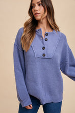 Load image into Gallery viewer, Annie Wear Half Button Ribbed Hem Sweater