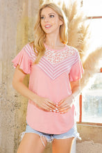 Load image into Gallery viewer, Orange Farm Clothing Multi Fabric Contrast Ruffle Sleeve Knit Top