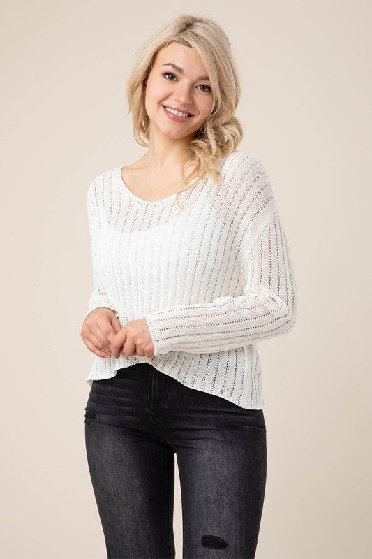 Lilou Variegated rib V neck sweater