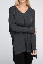 Load image into Gallery viewer, ZENANA Dolman Long Sleeve V-Neck Side Slit Hi-Low Hem Top