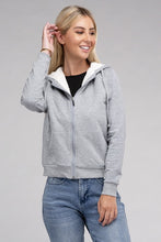 Load image into Gallery viewer, Ambiance Apparel Fuzzy Trim Zip-Up Crop Hoodie