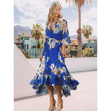 Load image into Gallery viewer, Floral Boho 3/4 Sleeve Wrap V Neck Flowy Loose Dress, Size XL, 15H-1311D004