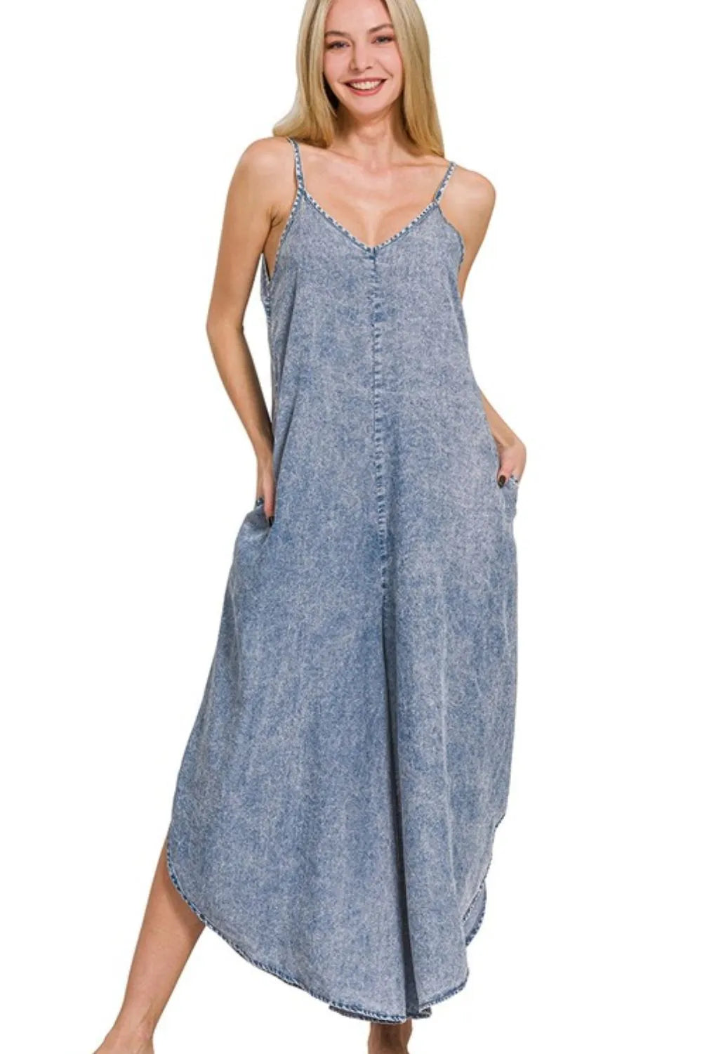 Lyocell Acid-Washed Jumpsuit Front