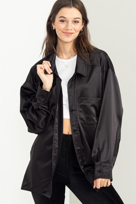 HYFVE COMPLETELY CHARMED OVERSIZED SATIN SHIRT