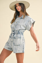 Load image into Gallery viewer, Annie Wear Elastic Waistband Short Sleeve Denim Romper