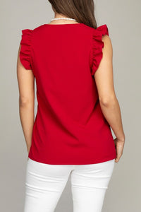 Nuvi Apparel V neck ruffle sleeve Tee shirt