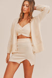 MABLE 3 Pieces Sweater Set with Crop Cami, Mini Skirt, Cardigan