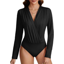 Load image into Gallery viewer, Wraped V Neck Ruched Long Sleeve Bodysuit Top, Large, 22I-197T007