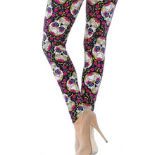 Load image into Gallery viewer, BUTTERY SMOOTH FLORAL PETAL SUGAR SKULL LEGGINGS, 15J-L075