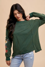 Load image into Gallery viewer, Annie Wear Embroidered Long Sleeve French Terry Top