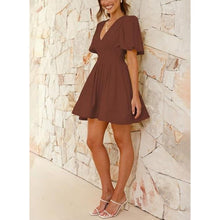 Load image into Gallery viewer, Puff Short Sleeve Sexy V Neck Elastic High Waist Flowy Dress, LARGE, 3K-167D004