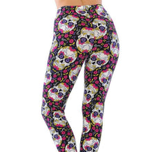 Load image into Gallery viewer, BUTTERY SMOOTH FLORAL PETAL SUGAR SKULL LEGGINGS, 15J-L075