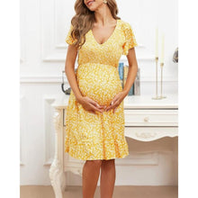 Load image into Gallery viewer, Maternity Dress Midi Ruffle V-Neck Flowy Smocked, Small, 22L-198D003