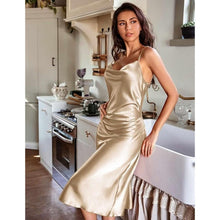 Load image into Gallery viewer, Satin Nightgown Spaghetti Straps Elegant Midi Dress, Small, 21F-197D001